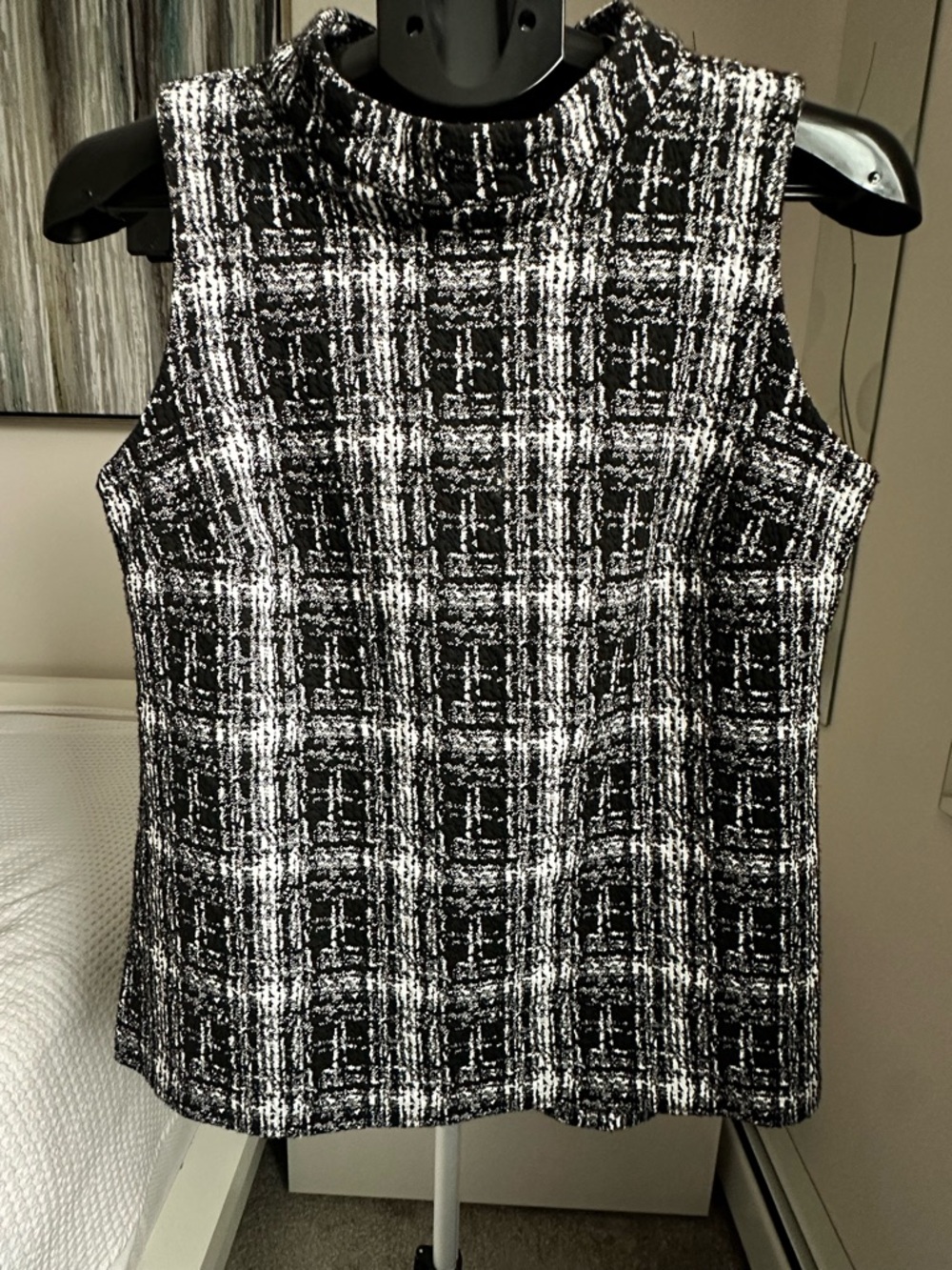 Joseph Ribkoff 🇨🇦Sleeveless Mock
Neck Plaid Top Sz 10 Career
Professional Black